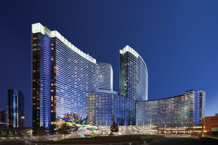 ARIA Exterior at Night Las Vegas (Courtesy MGM Resorts International)